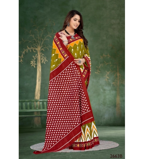 Generic Women's Soft Pure Cotton Printed Saree With Unstitched Blouse 5.5Mtr (Multicolor)
