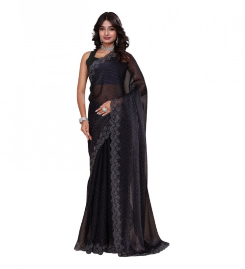 Generic Women's Jimmy choo Embellished Bollywood Saree With Unstitched Blouse 5.5Mtr (Black)