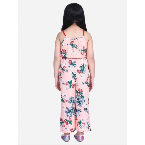 Generic Girl's Polyester Crepe Floral Shoulder Straps Jumpsuit (Peach-Red) Generic Girl's Polyester Crepe Floral Shoulder Straps Jumpsuit (Peach-Red)