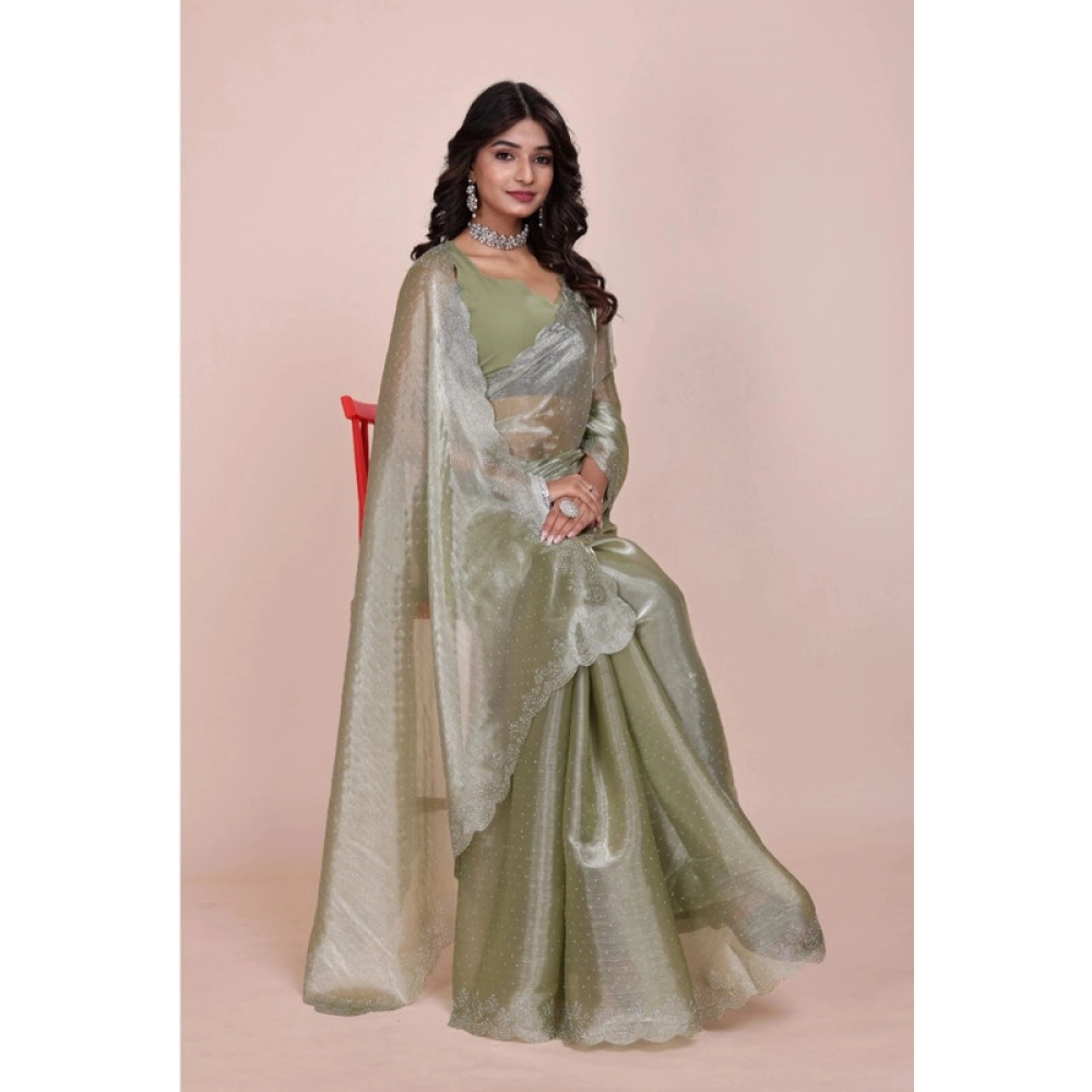 Generic Women's Jimmy choo Embellished Bollywood Saree With Unstitched Blouse 5.5Mtr (Light Green) Generic Women's Jimmy choo Embellished Bollywood Saree With Unstitched Blouse 5.5Mtr (Light Green)