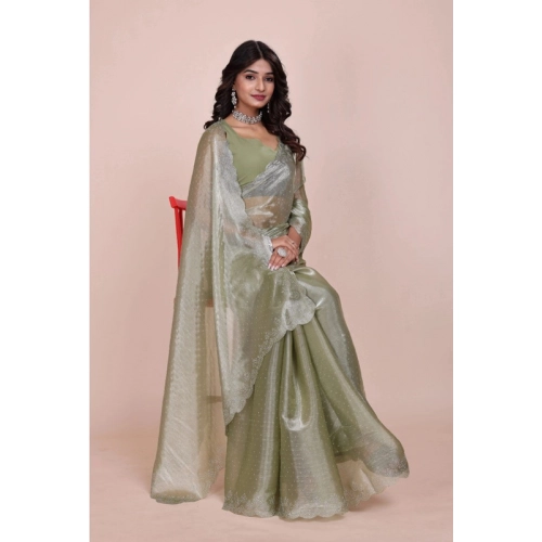 Women's Jimmy choo Embellished Bollywood Saree With Unstitched Blouse 5.5Mtr (Light Green) Women's Jimmy choo Embellished Bollywood Saree With Unstitched Blouse 5.5Mtr (Light Green)