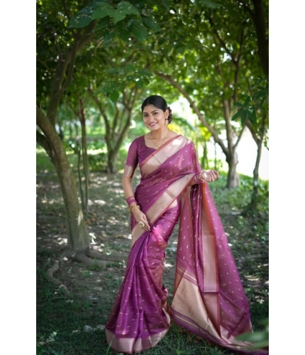 Generic Women's Silk_Blend Butti Pattern Saree With Unstitched Blouse 5.5Mtr (Purple)