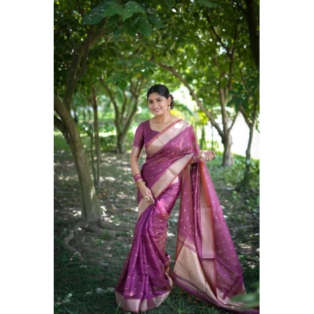 Generic Women's Silk_Blend Butti Pattern Saree With Unstitched Blouse 5.5Mtr (Purple)