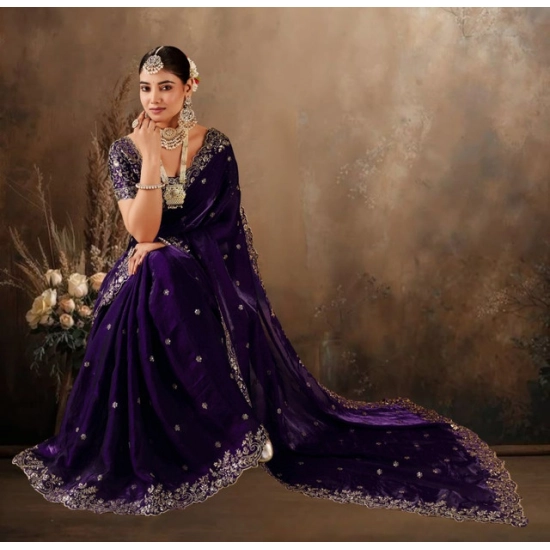 Generic Women's Silk Embroidered Saree With Unstitched Blouse 5.5Mtr (Purple) Generic Women's Silk Embroidered Saree With Unstitched Blouse 5.5Mtr (Purple)
