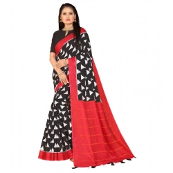 Generic Women's Soft Pure Cotton Printed Saree With Unstitched Blouse 5.5Mtr (Black)