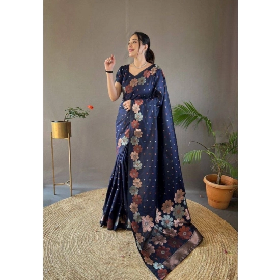 Generic Women's Soft Litchi Silk Jacquard Work Saree With Unstitched Blouse 5.5Mtr (Navy Blue) Generic Women's Soft Litchi Silk Jacquard Work Saree With Unstitched Blouse 5.5Mtr (Navy Blue)