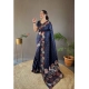 Generic Women's Soft Litchi Silk Jacquard Work Saree With Unstitched Blouse 5.5Mtr (Navy Blue)