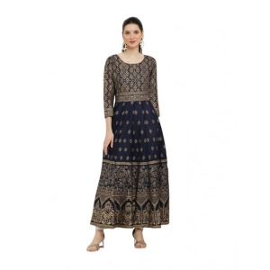Generic Women's Casual Rayon 3-4th Sleeves Anarkali Kurti (Blue)