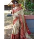 Generic Women's Litchi silk Printed Saree With Unstitched Blouse (Beige)