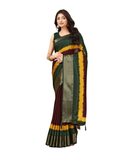 Generic Women's Cotton Silk Solid Saree With Unstitched Blouse 5.5Mtr (Multicolor)