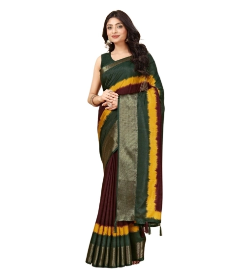 Generic Women's Cotton Silk Solid Saree With Unstitched Blouse 5.5Mtr (Multicolor)