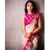 Generic Women's Soft Lichi Silk Printed Saree With Unstitched Blouse 5.5Mtr (White)