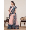 Generic Women's Linen Floral Printed Saree With Unstitched Blouse 5.5Mtr (Peach Pink)