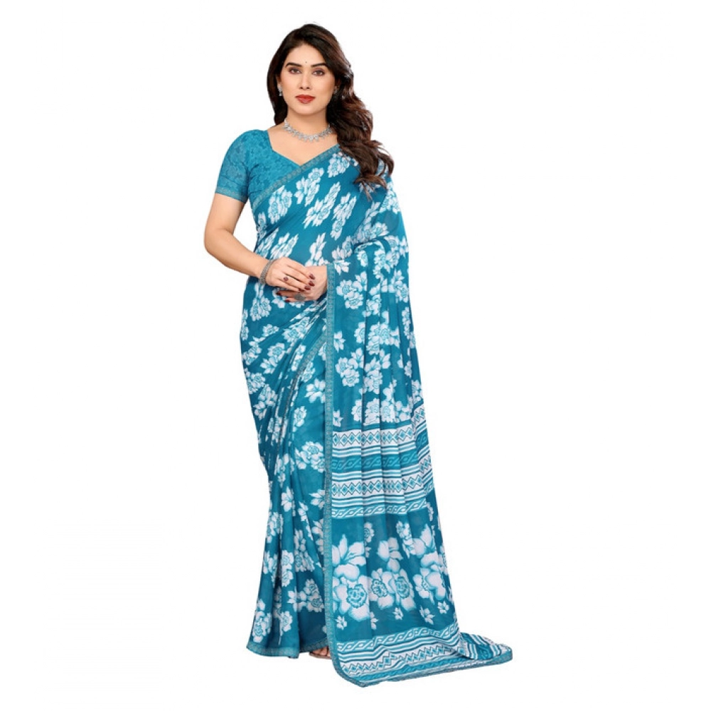 Generic Women's Georgette Printed Saree With Unstitched Blouse 5.5Mtr (Sky Blue) Generic Women's Georgette Printed Saree With Unstitched Blouse 5.5Mtr (Sky Blue)