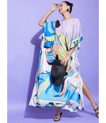 Generic Women's Satin Colour Blocking Kaftan Dress (Multicolor)