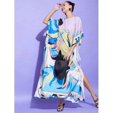 Generic Women's Satin Colour Blocking Kaftan Dress (Multicolor) Generic Women's Satin Colour Blocking Kaftan Dress (Multicolor)