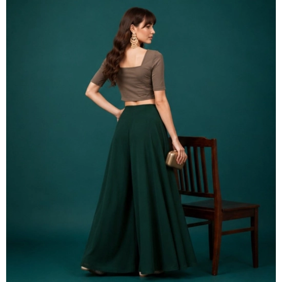 Generic Women's Georgette Solid Mid-Rise Wide Leg Flared Palazzo Pants with Elastic Waist (Green) Generic Women's Georgette Solid Mid-Rise Wide Leg Flared Palazzo Pants with Elastic Waist (Green)