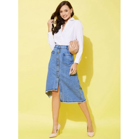 Generic Women's Denim Hi Lo Buttoned Skirt (Blue)