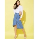 Generic Women's Denim Hi Lo Buttoned Skirt (Blue)