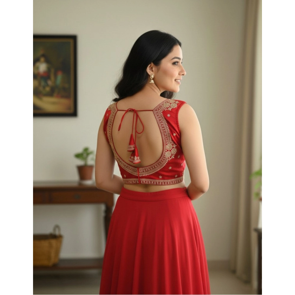 Generic Women's Zimmi Choo Embroidered V-Neck Padded Blouse (Red 38 Ready (Self Alterable 36–40)