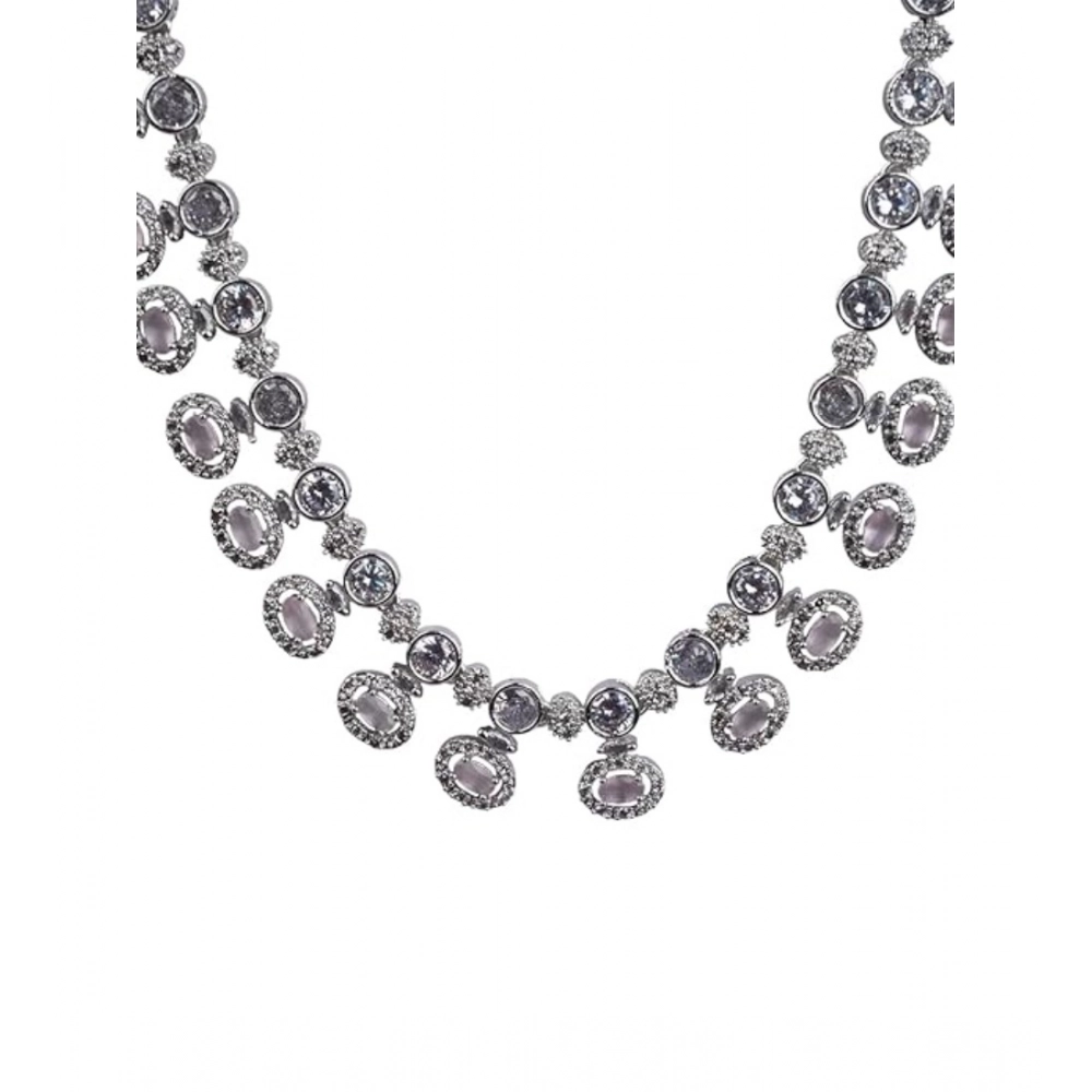 Generic Women's Brass Silver Plated Necklace set (White) Generic Women's Brass Silver Plated Necklace set (White)