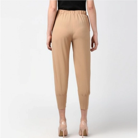 Generic Women's Polyester Solid Elasticated Trousers (Beige) Generic Women's Polyester Solid Elasticated Trousers (Beige)