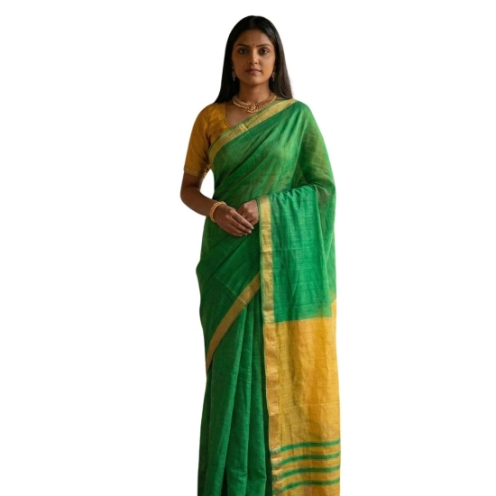 Generic Women's Cotton Printed Saree With Unstitched Blouse 5.5Mtr (Green)