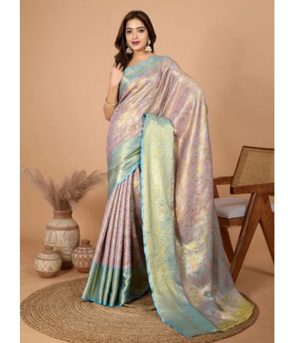 Generic Women's Jacquard Saree With Unstitched Blouse 5.5Mtr (Multicolor)