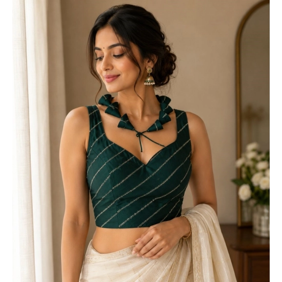 Generic Women's Silk Embellished Sweetheart Neck Sleeveless Readymade Padded Blouse (Green, Size 38) Generic Women's Silk Embellished Sweetheart Neck Sleeveless Readymade Padded Blouse (Green, Size 38)