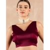 Generic Women's Jimmy Choo solid Saree With Unstitched Blouse 5.5Mtr (Wine )