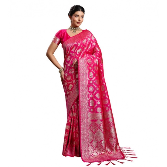 Generic Women's Silk Blend Printed Saree With Unstitched Blouse 5.5Mtr (Pink) Generic Women's Silk Blend Printed Saree With Unstitched Blouse 5.5Mtr (Pink)