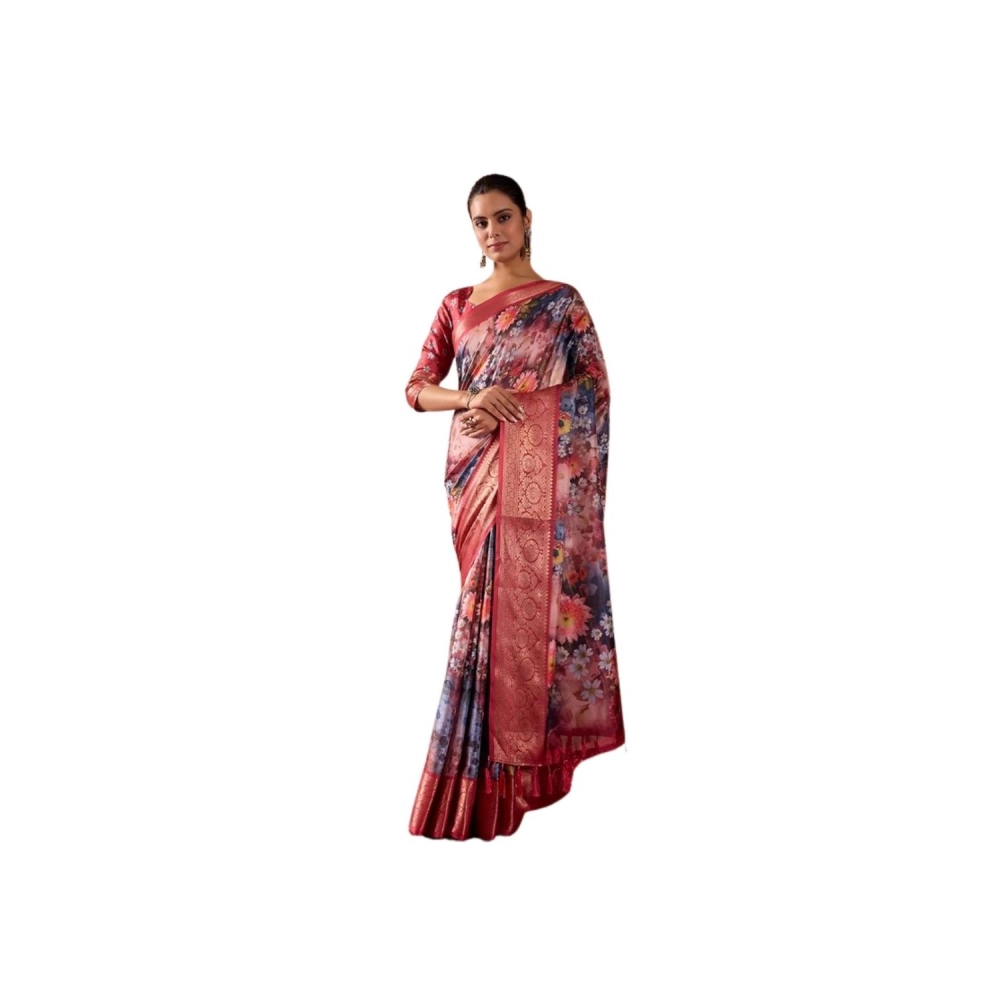 Generic Women's Faux_Silk Printed Saree With Unstitched Blouse 5.5Mtr (Maroon)