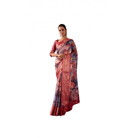 Generic Women's Faux_Silk Printed Saree With Unstitched Blouse 5.5Mtr (Maroon)