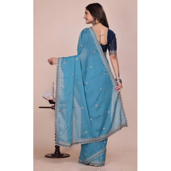 Generic Women's Georgette Embellished Saree With Unstitched Blouse 5.5Mtr (Aqua Blue) Generic Women's Georgette Embellished Saree With Unstitched Blouse 5.5Mtr (Aqua Blue)
