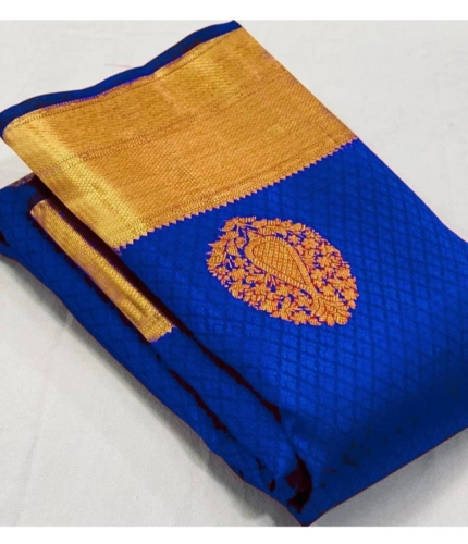 Generic Women's Soft Lichi Silk Printed Saree With Unstitched Blouse 5.5Mtr (Royal-Blue)