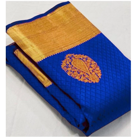 Generic Women's Soft Lichi Silk Printed Saree With Unstitched Blouse 5.5Mtr (Royal-Blue)