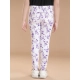 Generic Girl's Cotton Lycra Floral Elasticated Jeggings (White-Lavender)