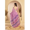 Generic Women's Faux Linen Floral Ready to wear Saree With Unstitched Blouse 5.5Mtr (Lavender)