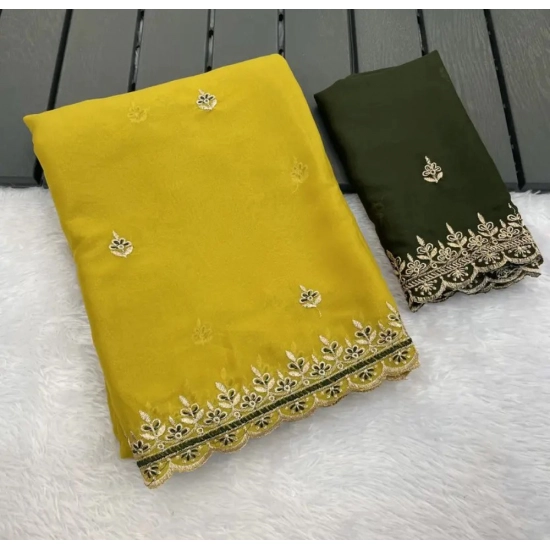 Generic Women's Georgette Embellished Saree With Unstitched Blouse 5.5Mtr (Yellow) Generic Women's Georgette Embellished Saree With Unstitched Blouse 5.5Mtr (Yellow)