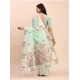 Generic Women's Linen Cotton Printed Saree With Unstitched Blouse 5.5Mtr (Sea Green)