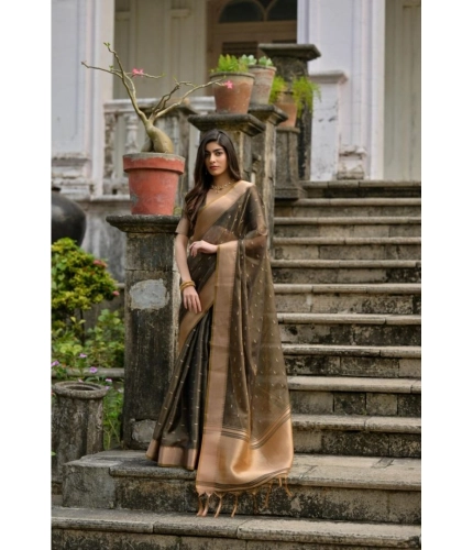 Generic Women's Silk_Blend Butti Pattern Saree With Unstitched Blouse 5.5Mtr (Coffee)