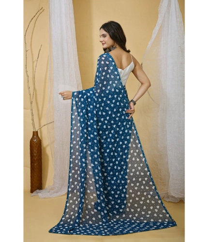 Generic Women's Georgette Printed Saree With Unstitched Blouse 5.5Mtr (Blue)