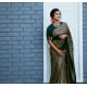 Generic Women's Litchi silk Printed Saree With Unstitched Blouse (Green)