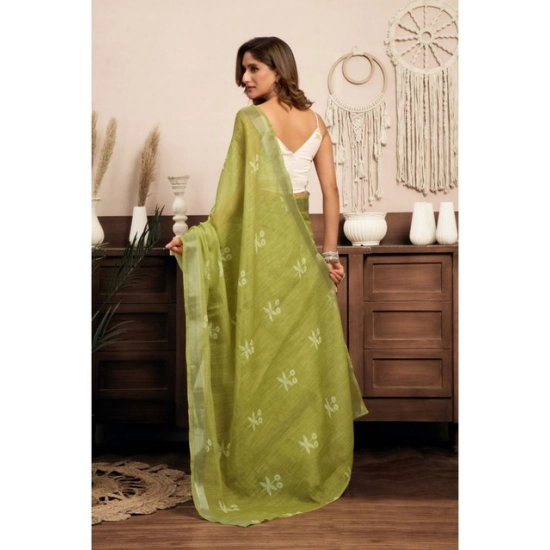 Generic Women's Linen Cotton Printed Ready To Wear Saree With Unstitched Blouse 5.5 Mtr (Light_Green) Generic Women's Linen Cotton Printed Ready To Wear Saree With Unstitched Blouse 5.5 Mtr (Light_Green)