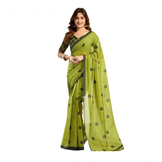 Generic Women's Linen Cotton Printed Ready To Wear Saree With Unstitched Blouse 5.5 Mtr (Green)
