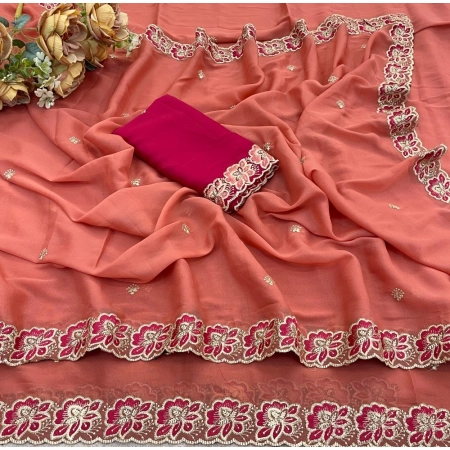 Generic Women's Star Georgette Embroidered Saree With Unstitched Blouse 5.5Mtr (Orange) Generic Women's Star Georgette Embroidered Saree With Unstitched Blouse 5.5Mtr (Orange)
