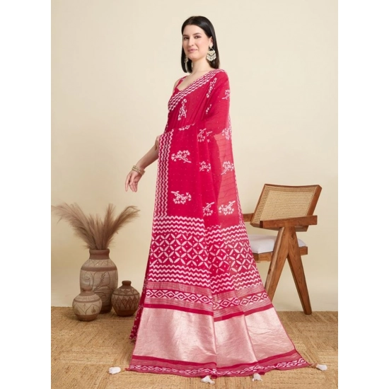 Generic Women's Semi Cotton Printed Saree With Unstitched Blouse 5.5Mtr (Red) Generic Women's Semi Cotton Printed Saree With Unstitched Blouse 5.5Mtr (Red)