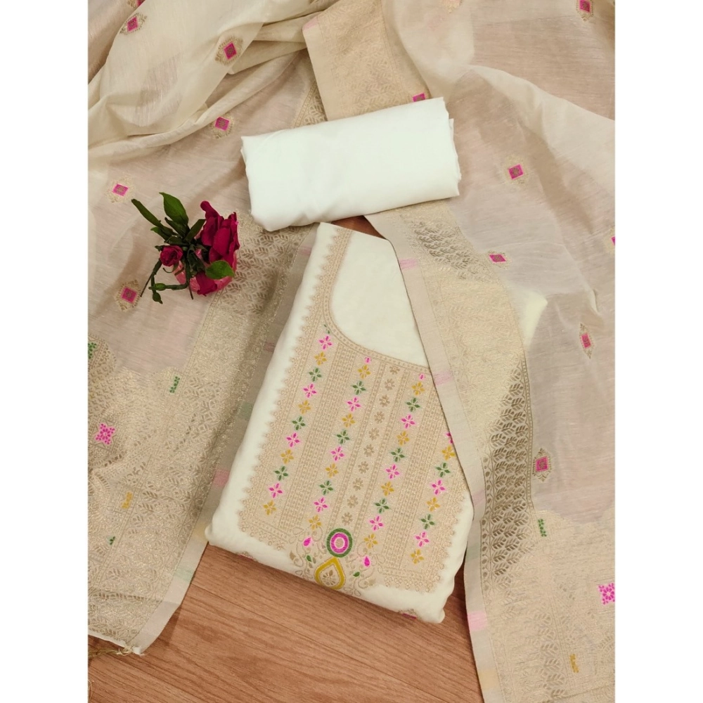 Generic Women's Banarasi Silk Printed Unstitched Salwar Suit Material With Dupatta (White, 3Mtrs) Generic Women's Banarasi Silk Printed Unstitched Salwar Suit Material With Dupatta (White, 3Mtrs)