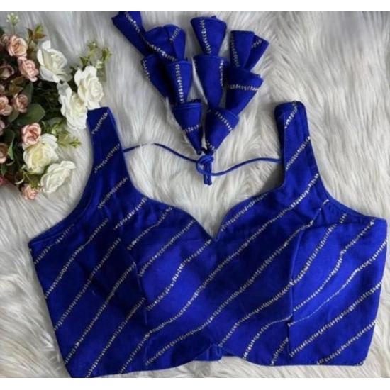Generic Women's Silk Embellished Sweetheart Neck Sleeveless Readymade Padded Blouse (Blue, Size 38) Generic Women's Silk Embellished Sweetheart Neck Sleeveless Readymade Padded Blouse (Blue, Size 38)