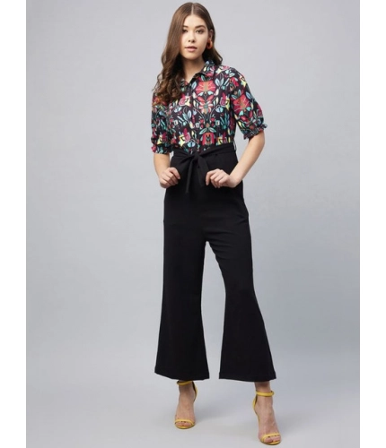 Generic Women's Polyester Floral Short Sleeve Jumpsuit (Multicolor)
